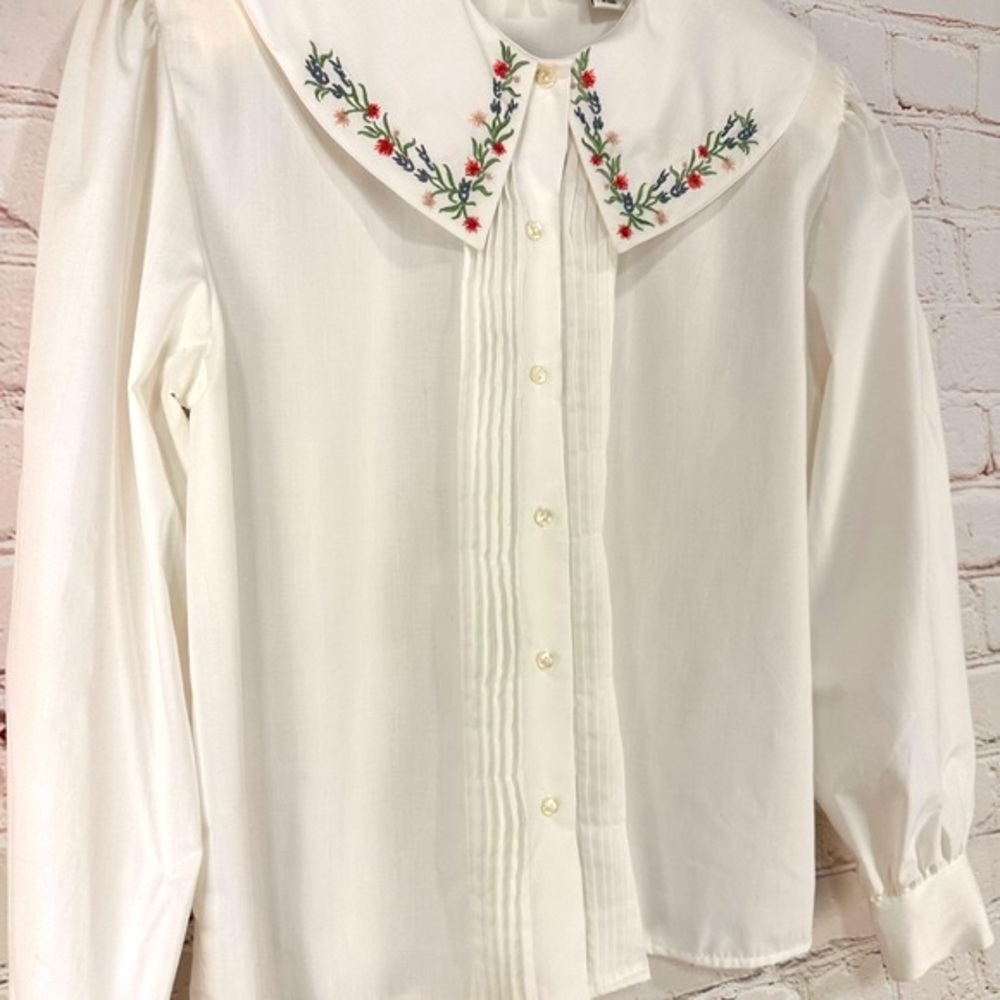 Allison Smith vintage embroider collar white button down blouse size 12 - Picture 7 of 12